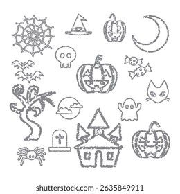 Set of Halloween icons, hand drawn style, vector illustration.