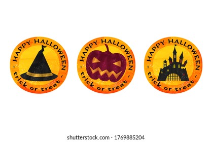 Set of Halloween icons, hats and pumpkins and castles
Vector illustration