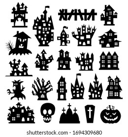 set of halloween icons. Halloween haunted house isolated on a white background. Vector illustration