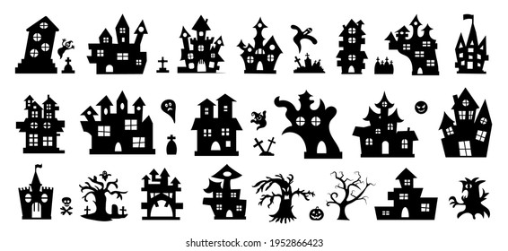 Set of halloween icons. Halloween haunted house isolated on a white background. Vector illustration