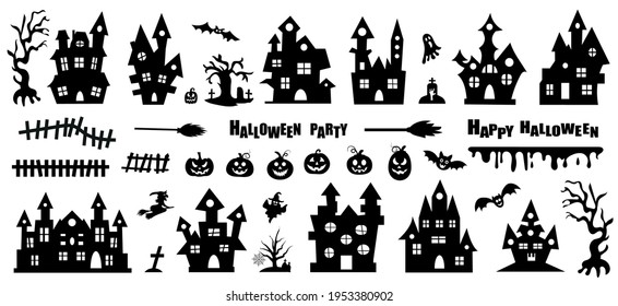 Set of halloween icons. Halloween haunted house isolated on a white background. Vector illustration