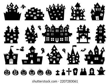 Set halloween icons  Halloween haunted house isolated white background  Vector illustration 