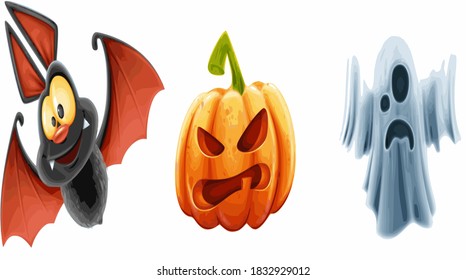 Set of Halloween Icons Isolated on White