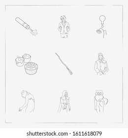 Set of halloween icons line style symbols with petard, cheshire cat, werewolf and other icons for your web mobile app logo design.