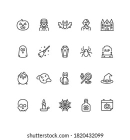 Set of Halloween icons in line style. For your design, logo. Vector illustration.