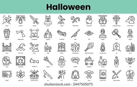 Set of halloween icons. Linear style icon bundle. Vector Illustration