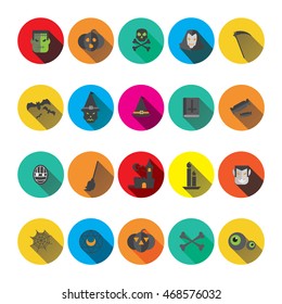 Set of halloween icons with long shadow