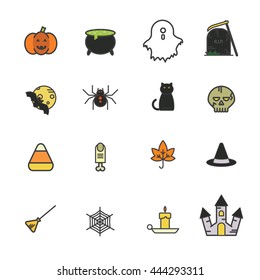 Set of Halloween icons. Made in flat style. Perfect for invitation, banner, template, poster. Also can be used for infographic.