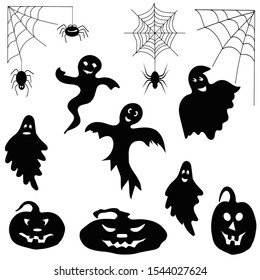 Set of Halloween icons on a white background. Vector illustration.