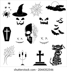 Set of  Halloween icons on a white background. Vector illustration