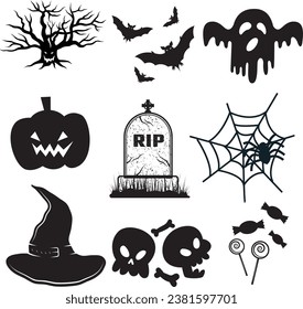 Set of Halloween icons on white background