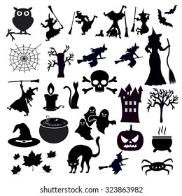 Set of halloween icons on white background