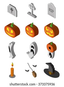 Set of halloween icons on a white background