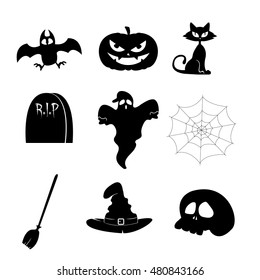 Set of halloween icons on white background, Vector illustration