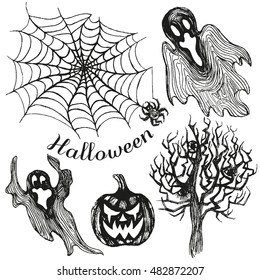 Set of halloween icons on white background.