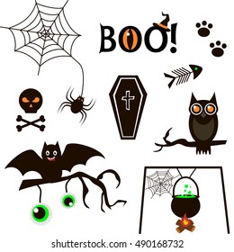 Set of Halloween Icons on White Background. Halloween symbols. Vector illustration.
