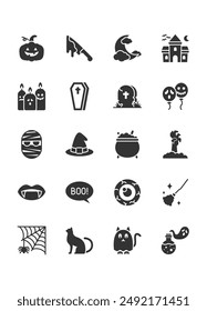 set of halloween icons, scary, spooky