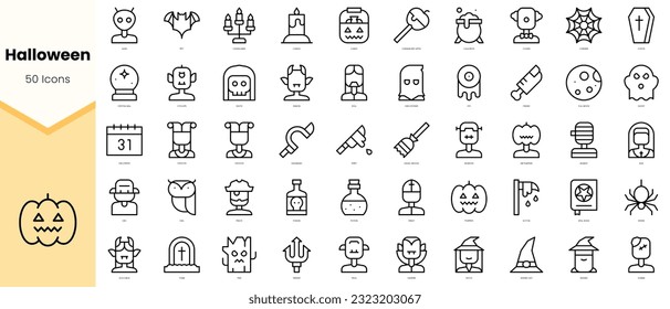 Set of halloween Icons. Simple line art style icons pack. Vector illustration