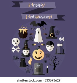 Set of Halloween icons style flat design 2