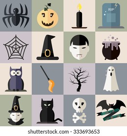 Set of halloween icons style flat design 1