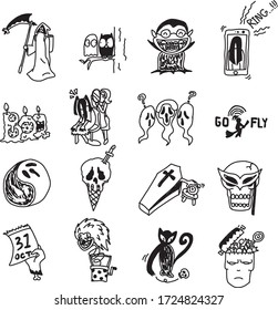 A Set of halloween icons suitable for any horror and fiction content with doodle cartoon style