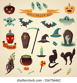 Set of halloween icons. Halloween set. Vector Icons