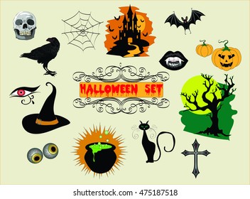Set of Halloween icons. Vector Design elements.