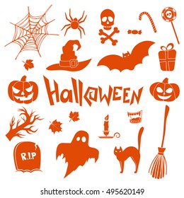 Set of Halloween icons. Vector stock illustration.