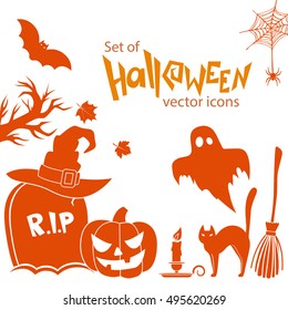 Set of Halloween icons. Vector stock illustration.