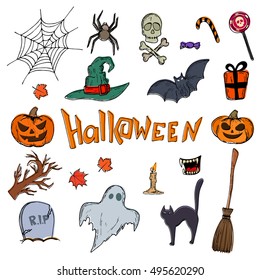 Set of Halloween icons. Vector stock illustration.