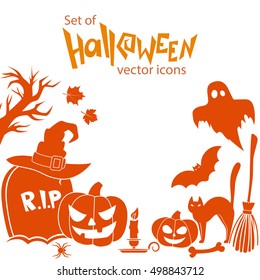 Set of Halloween icons. Vector stock illustration.