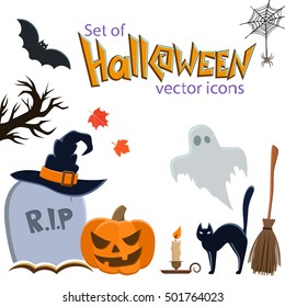 Set of Halloween icons. Vector stock illustration.