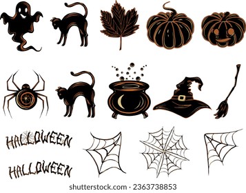 Set of  Halloween illustration in black color. EPS vector  illustration for design
