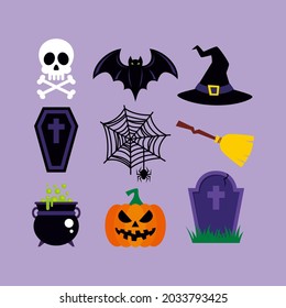 set of halloween illustration design, flat halloween element collection template vector
