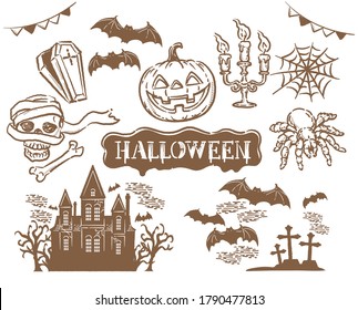 Set of Halloween illustration in retro style. Vector illustraion.