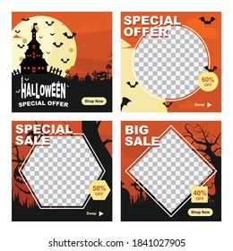 Set of Halloween illustration vector social media post template. good for promo, discount, sale, business, web, etc.