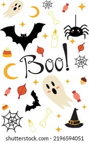set of halloween illustrations, cute illustrations autumn theme, creepy monsters