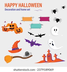 Conjunto de Ilustraciones y Decoraciones de Halloween. Esta colección incluye marcos, calabazas y más. Archivo de eps8 del vector