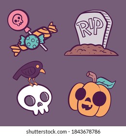 Set of Halloween Illustrations. Scary Holiday Trick or Treat