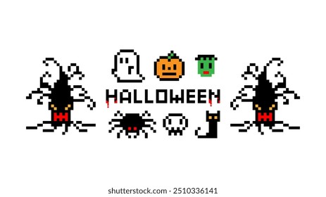 Defina o estilo de jogo illustrations.pixel art de Halloween. Feliz vetor do dia das bruxas 