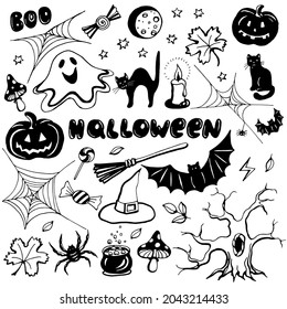 A set of Halloween images. Hand-drawn vector images