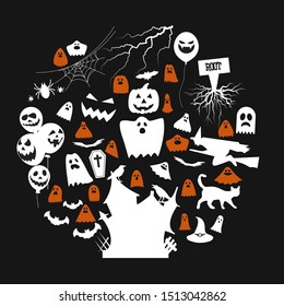 set for halloween invitation cards. vector silhouettes