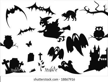 set of halloween items isolated on white