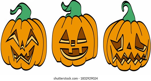 Set of Halloween Jack o Lanterns