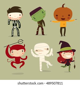 set of halloween kids. vector characters.