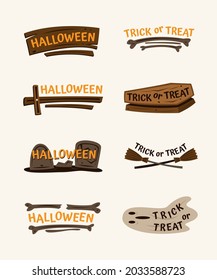 Set of Halloween Label with Words and Spooky Elements.