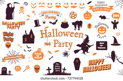 set of halloween labels and elements. illustration template.