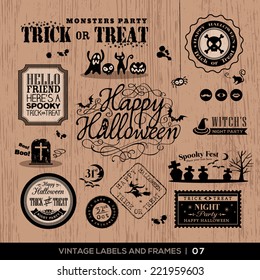 Set of Halloween Labels and frames with retro vintage styled design