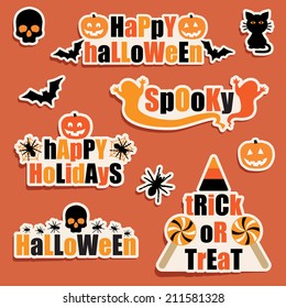 set of halloween labels and stickers, with transparencies on shadows