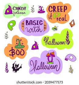 Set of Halloween lettering designs. Happy halloween. Greeting vector illustration.